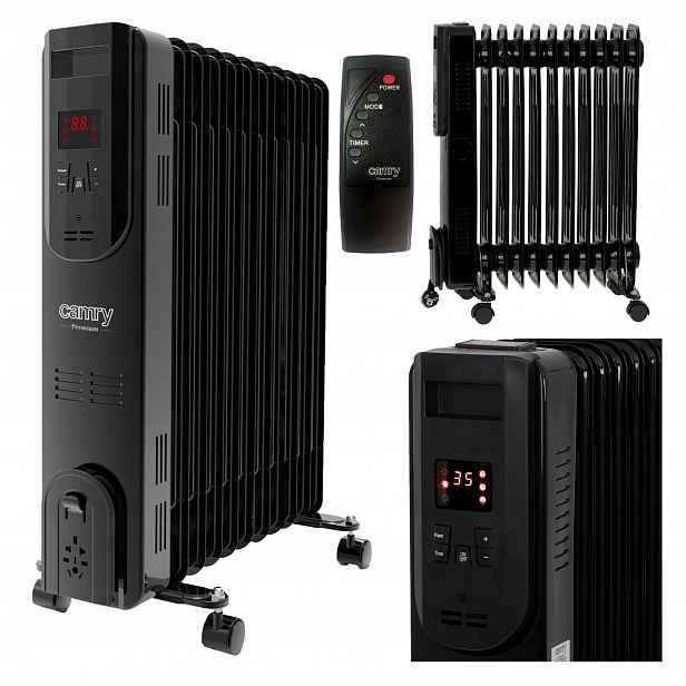 Elektrický Olejový Radiátor 11 Žeber 3 Výkony Termostat 2500W Dálkové Ovládání Led