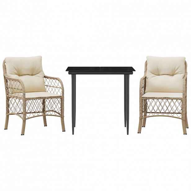vidaXL 3dílný bistro set s poduškami béžový polyratan