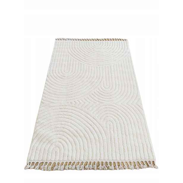 Běhoun do chodby 80x300 cm, měkký krémový plyšový vzor, boho, 3D efekt
