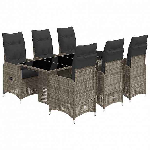 vidaXL 7dílný zahradní bistro set s poduškami šedý polyratan