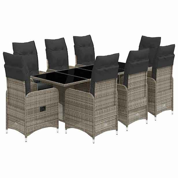 vidaXL 9dílný zahradní bistro set s poduškami šedý polyratan