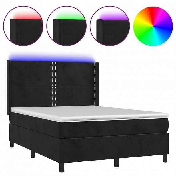 vidaXL Box spring postel s matrací a LED černá 140x190 cm samet