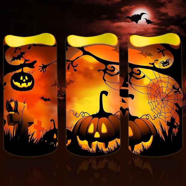 Bezplamenná Led svíčka Tealight, 3 ks Led svíček na Halloween