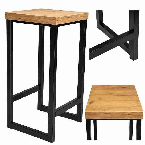 Kuchyňská stolička loft kovová černá 48 cm deska dub craft Gramix