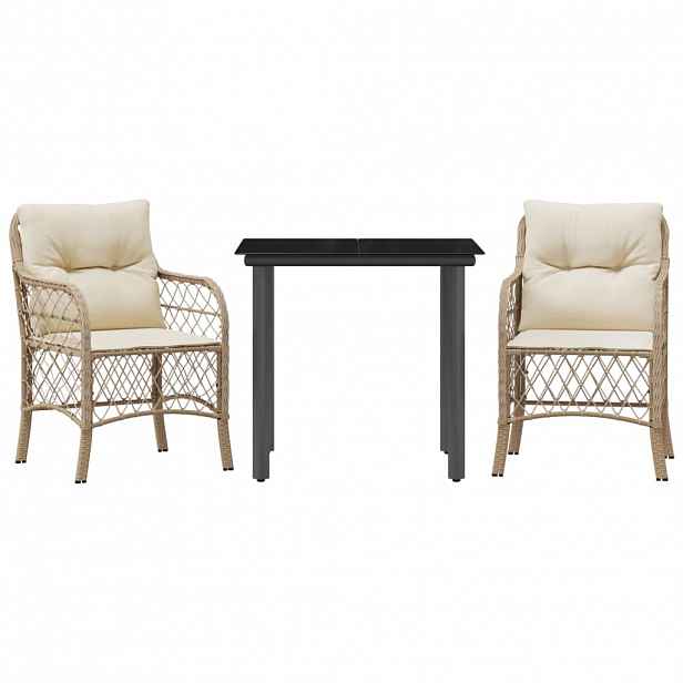 vidaXL 3dílný bistro set s poduškami béžový polyratan