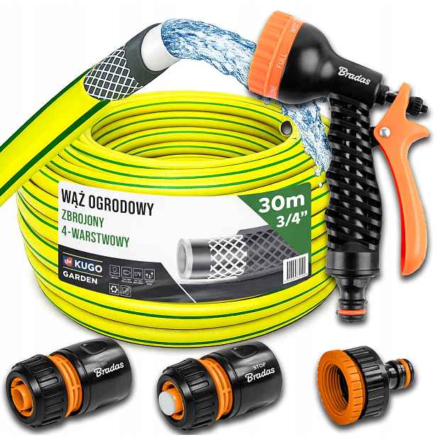 Hadice 3/4" 30 m 4 Vrstvy Pistole Spojky Set Bradas