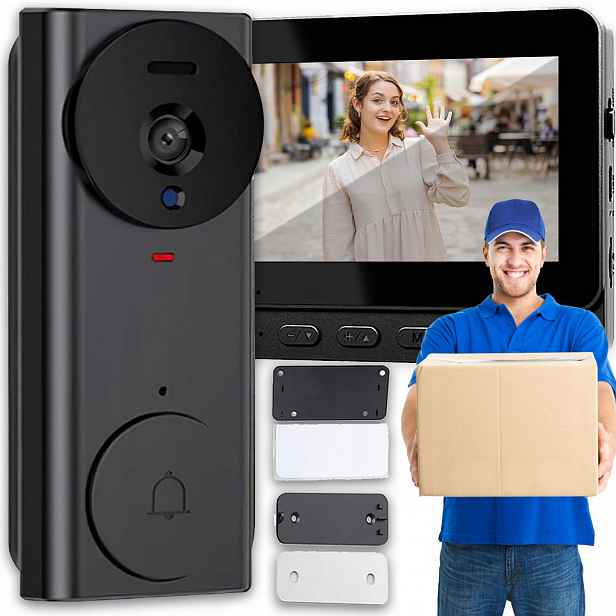 Bezdrátový Zvonek Videokamera Interkom Bluetooth Hd IP65 Černý Monitor