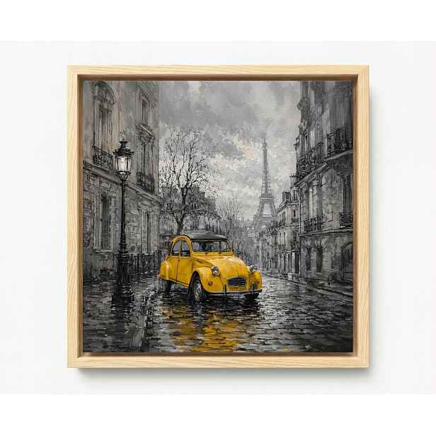 Obraz Rám American Box Město Francie Paříž Ulička Žluté Auto 60x60