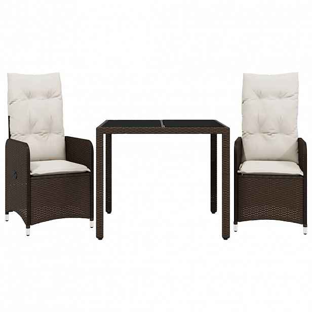 vidaXL 3dílný zahradní bistro set s poduškami hnědý polyratan