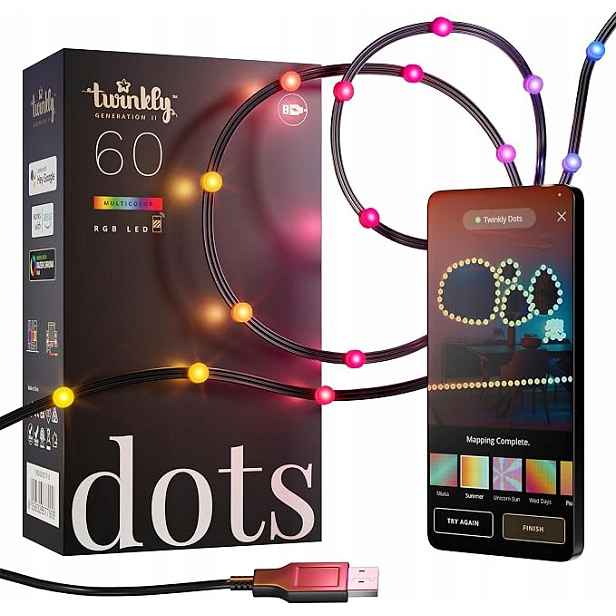Lampičky Twinkly Dots 60 Rgb Led 3m černé Usb-a Chytré osvětlení
