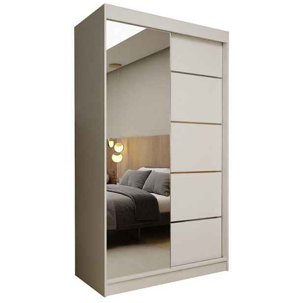 MASSENO ŠATNÍ SKŘÍŇ S POSUVNÝMI DVEŘMI MIRELLA, 120/216/61 cm 2dveřová se zrcadlem, bílá