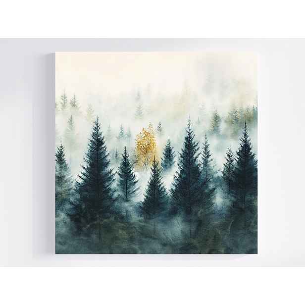 Obraz Na Plátně Canvas Krajina Hory Les Stromy Smrkové Mlha Podzim 50x50