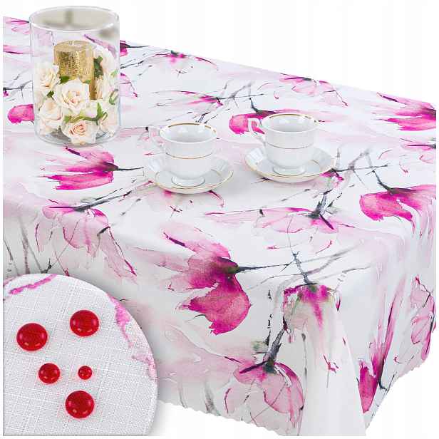 Ubrus odolný proti skvrnám Elbrus Krásné velké růžové květy U3 7z885 150x240 cm