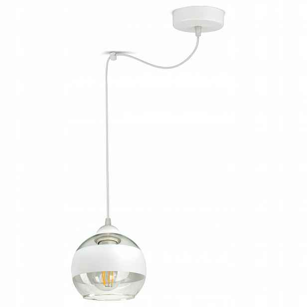 Závěsná stropní lampa Pavouk Bílá Skleněná Koule Bílý Pás S1 Led E27