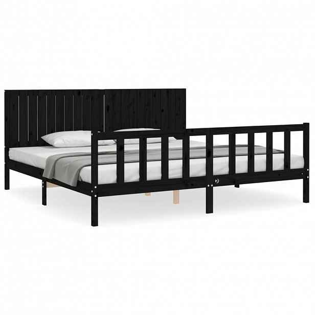 vidaXL Rám postele s čelem černý 200 x 200 cm masivní dřevo