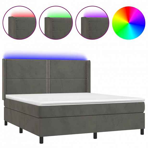 vidaXL Box spring postel s matrací a LED tmavě šedá 160x200 cm samet