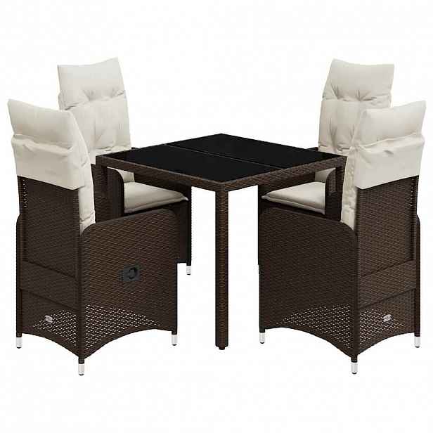 vidaXL 5dílný zahradní bistro set s poduškami hnědý polyratan