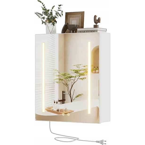 Msfe Koupelnová skříňka se zrcadlem s Led osvětlením, 60x50 cm, 3 kol. světla