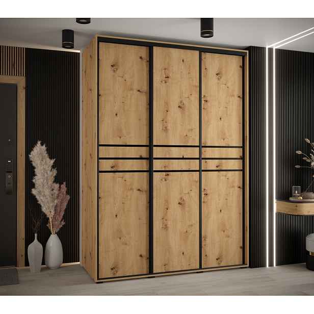 Šatní skříň YVONA 10 - 170/60 cm, dub artisan / černá
