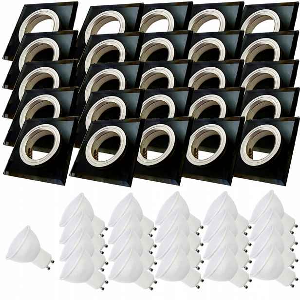 25x Černá Skleněná Stropní Lampa Čtverec Objímka Led Žárovky 1.5W