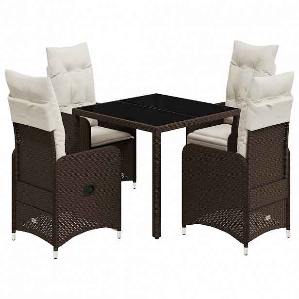 vidaXL 5dílný zahradní bistro set s poduškami hnědý polyratan