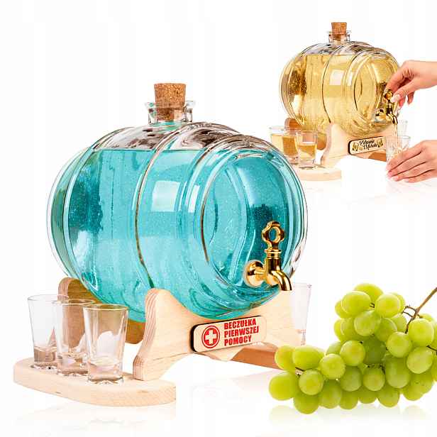 karafa sudová 4L skleněná s mosazným kohoutkem na whisky vodku