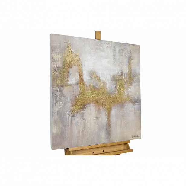KUNSTLOFT RUČNĚ MALOVANÝ AKRYLOVÝ OBRAZ ŠEDÝ/ZLATÝ, 80/80 CM