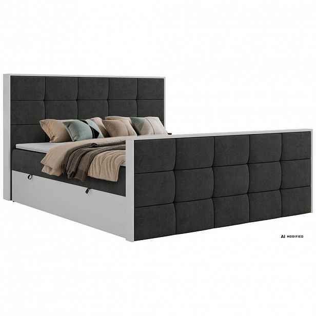 MKS KONTINENTÁLNÍ POSTEL ALVIT DUO 160/200 - Tmavě šedá Strukturovaná látka - Topper T25 - H3