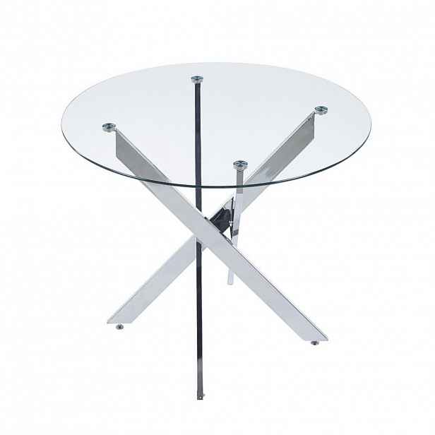 OKWISH JÍDELNÍ stůl 80/80/75 cm stříbrný ze skla a kovu se snadnou údržbou