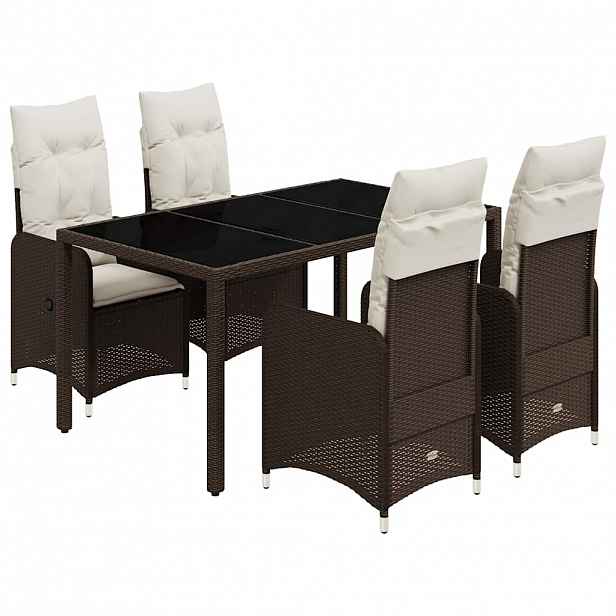 vidaXL 5dílný zahradní bistro set s poduškami hnědý polyratan