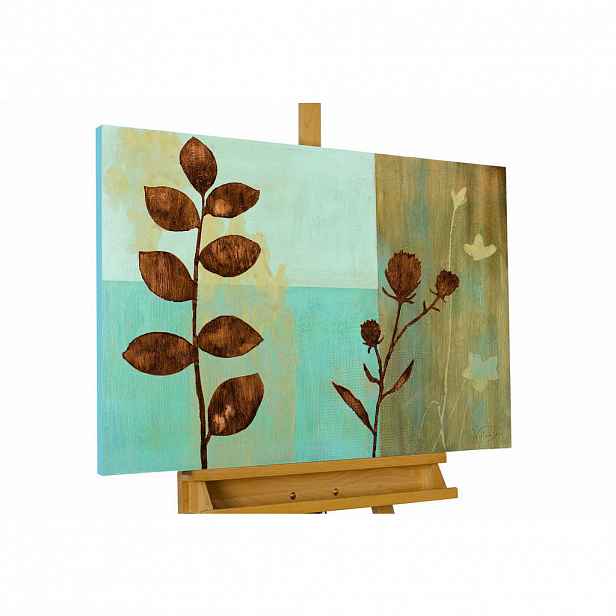 KUNSTLOFT RUČNĚ MALOVANÝ AKRYLOVÝ OBRAZ HNĚDÝ/TURQUOISE, 80/60 CM
