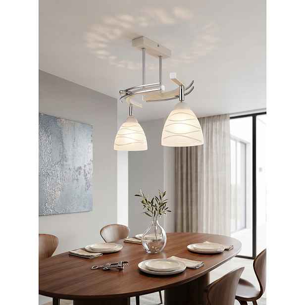Stropní Svítidlo Lustr Fiona 2 Béžová 2x E27 Euro-lamp Stínidlo Bílé S Pruhy