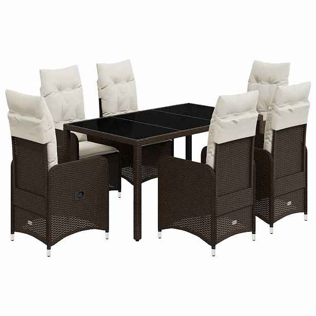 vidaXL 7dílný zahradní bistro set s poduškami hnědý polyratan