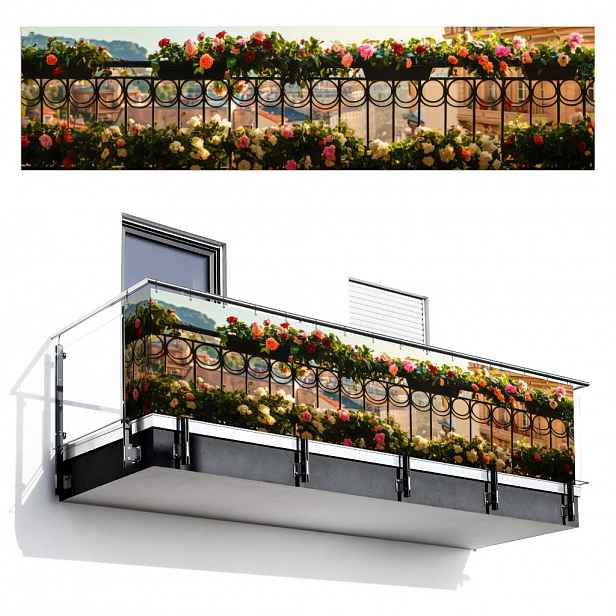 MuchoWow BALKONOVÁ ZÁSTĚNA Květiny - Plot - Krajina města - Léto 500x120 cm