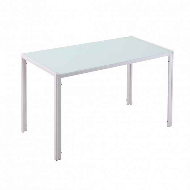 OKWISH JÍDELNÍ stůl 120/60/75 cm bílý z kovu a tvrzeného skla pro 4 osoby