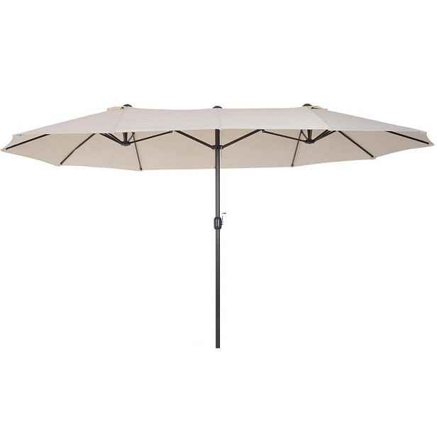 OKWISH DVOJITÝ slunečník 455/270/240 cm béžový z polyesteru s ruční klikou a větráním