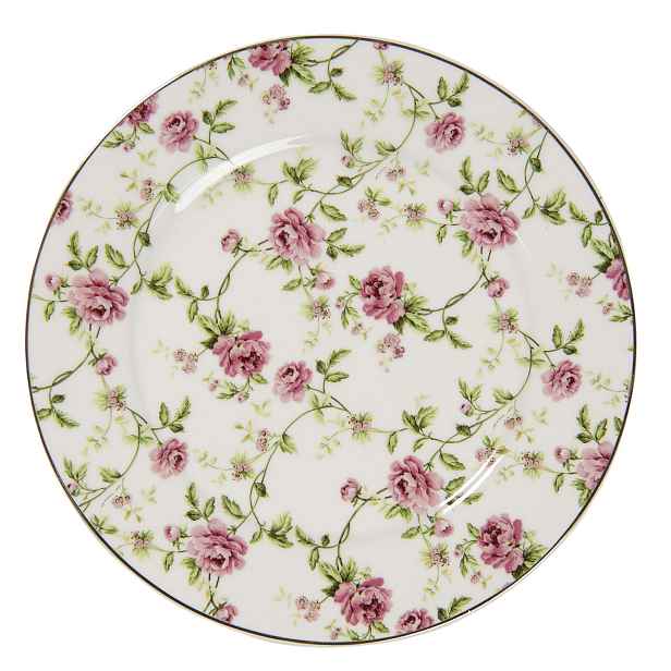 Porcelánový talíř s růžemi Bouton de Rose – Ø 21*2 cm Clayre & Eef