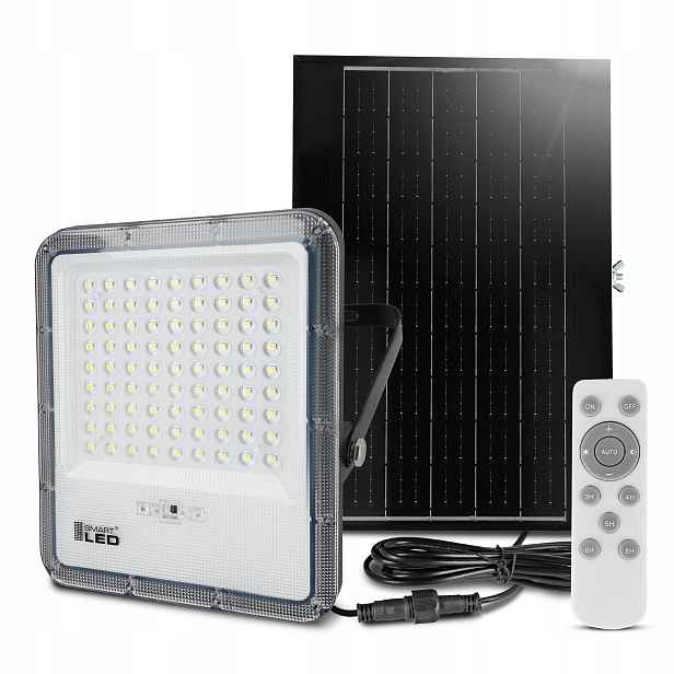 Solární Lampa Led reflektor 100W Snímač soumraku IP65 Ovladač