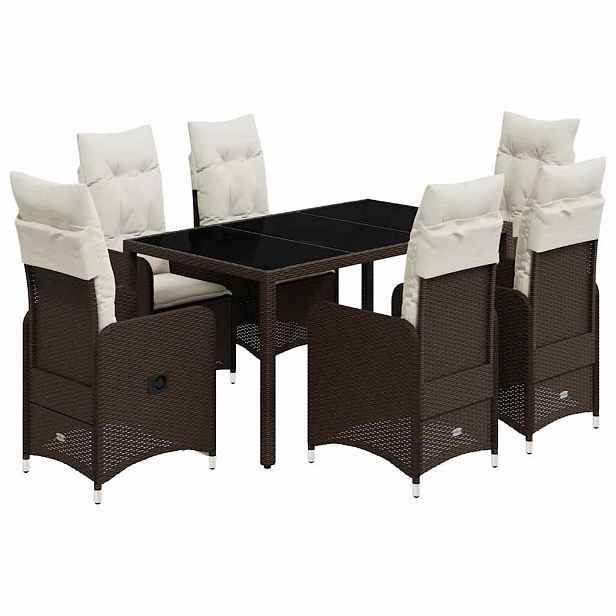 vidaXL 7dílný zahradní bistro set s poduškami hnědý polyratan