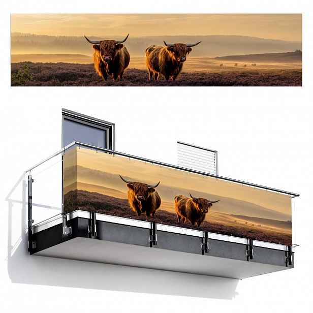 MuchoWow BALKONOVÁ ZÁSTĚNA Skotští horalé - Vřesoviště - Krajina - Zvířata 500x120 cm