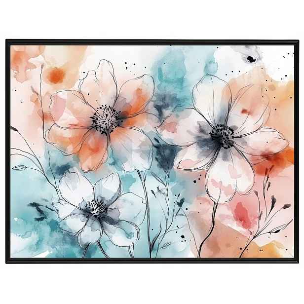 Plakát Rámeček Hliníková Grafika Kresba Příroda Květiny Jaro Léto 80x60