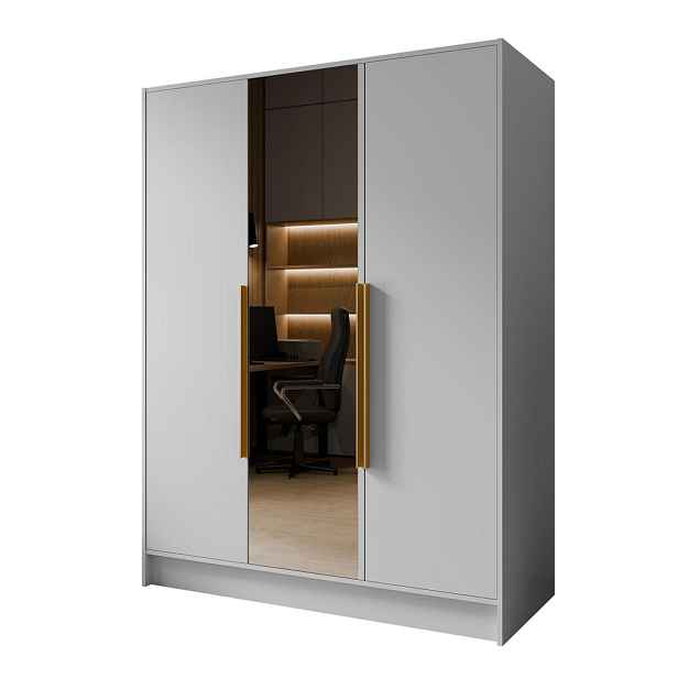 MASSENO ŠATNÍ SKŘÍŇ S OTOČNÝMI DVEŘMI RENVO, 150/200/51 cm moderní 3dveřová se zrcadlem, bílá