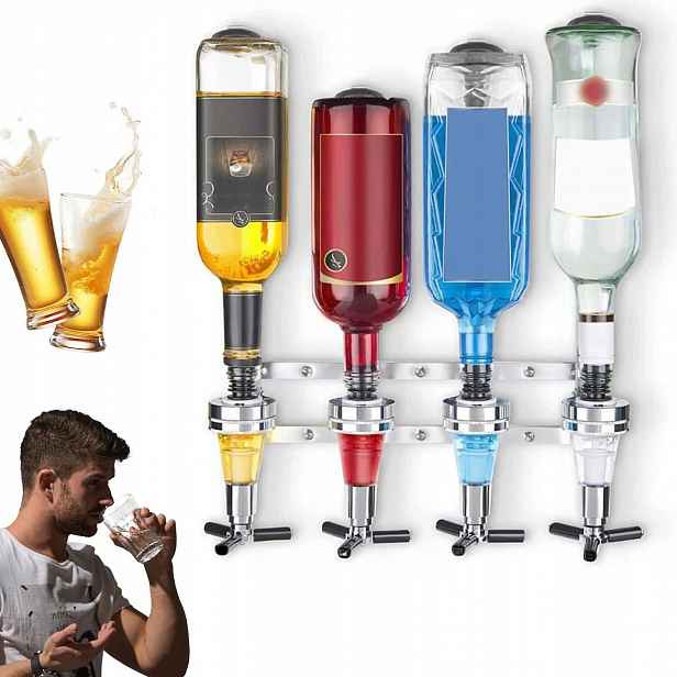 Nástěnný Dávkovač S Držákem Na 4 Láhve Na Alkohol Nápojů Nový