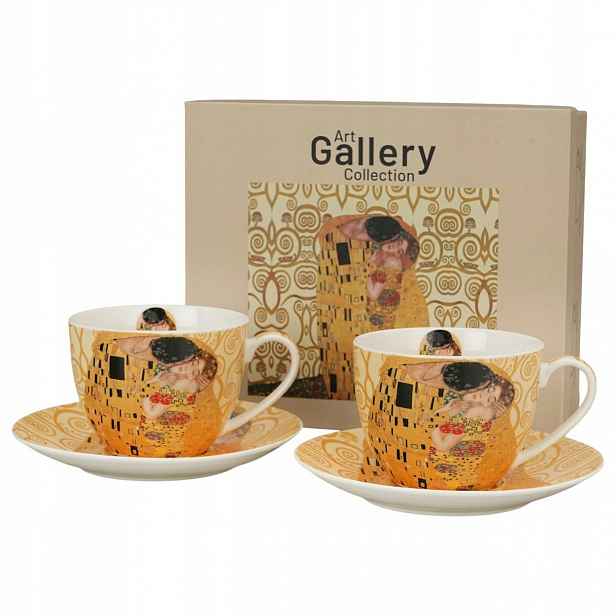 Sada 2 porcelánových šálků Klimt The Kiss Ecru 250 ml s podšálky