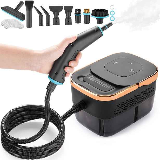 TEMU Parní čistič, 1500W, přenosný parní čistič, 1.65L nádržka na vodu, obsahuje 10 příslušenství, 15sekundové rychlé zahřátí, nastavitelný, ruční