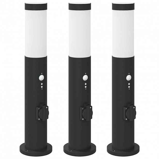 vidaXL Sloupková světla se senzorem a zásuvkou 3 ks 50 cm nerezová ocel IP44