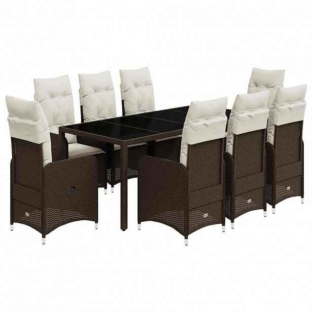 vidaXL 9dílný zahradní bistro set s poduškami hnědý polyratan