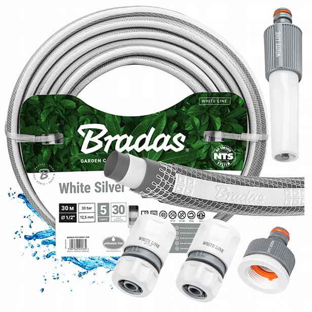 Hadice Spojky 5 Vrstev 1/2" 30 m Ohebná Rolovací White Silver