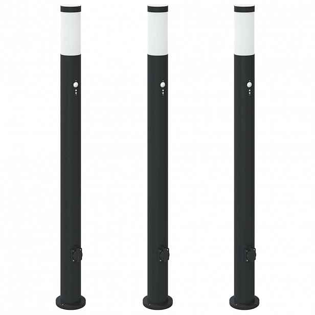 vidaXL Sloupková světla se senzorem a zásuvkou 3 ks 110 cm nerezová ocel IP44