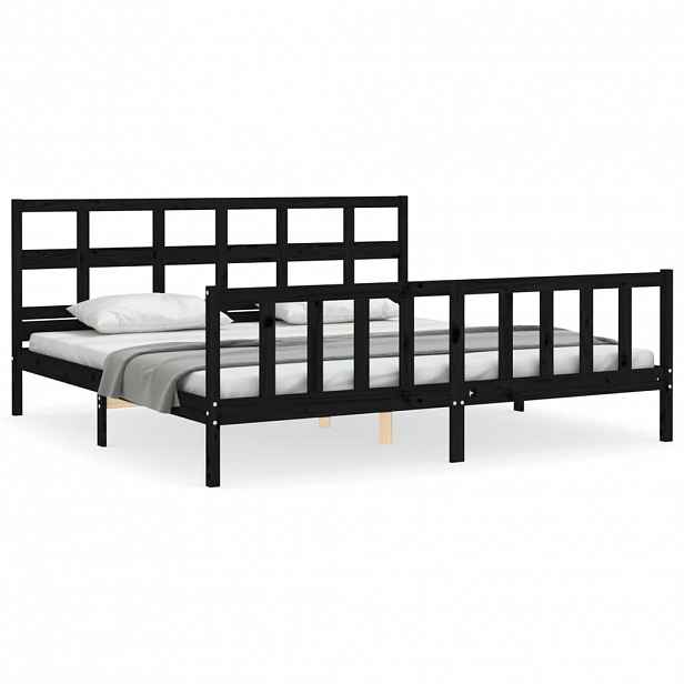 vidaXL Rám postele s čelem černý 200 x 200 cm masivní dřevo